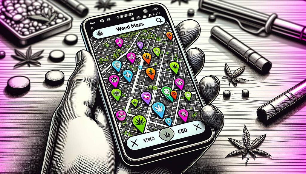 Cell phone with Weedmaps app open