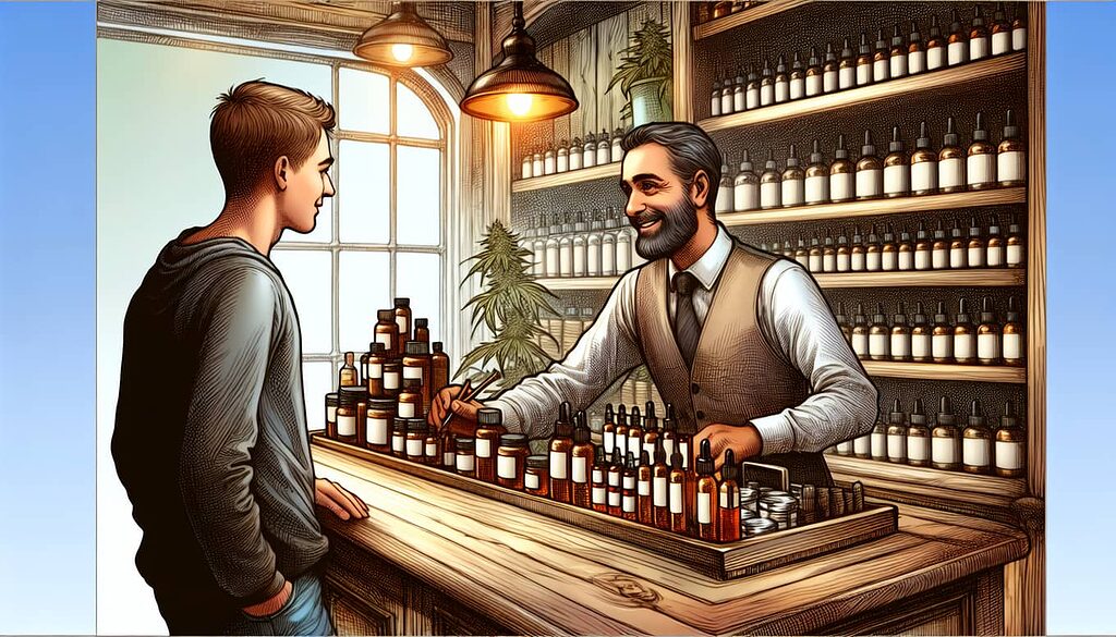 Customer receiving personalized advice in a tobacconist's shop