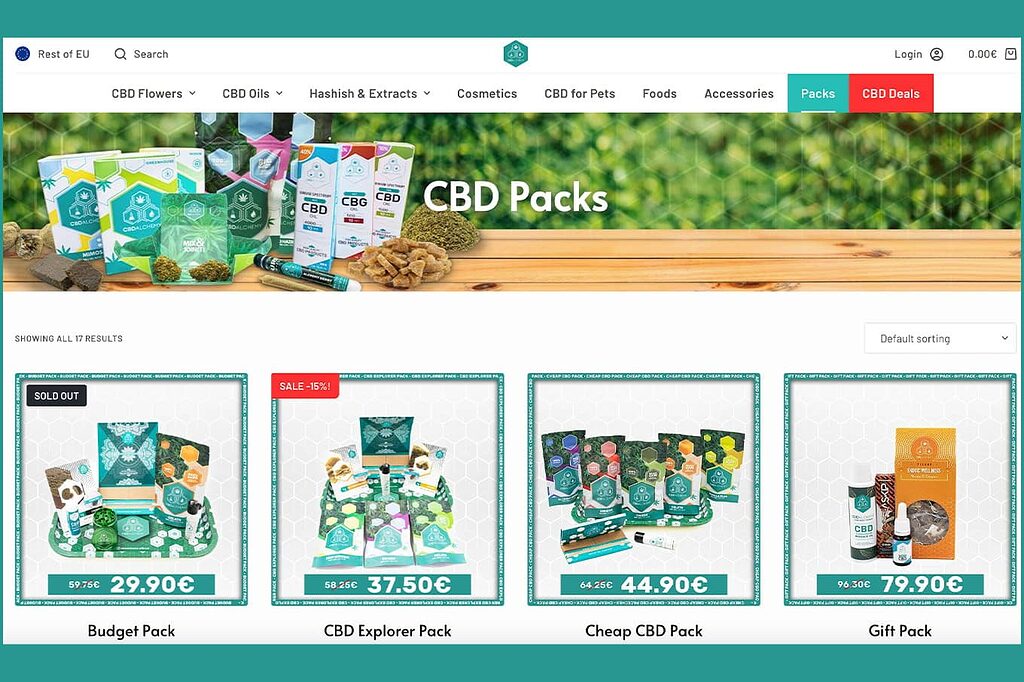 Una variedad de packs de CBD disponibles en el mercado.