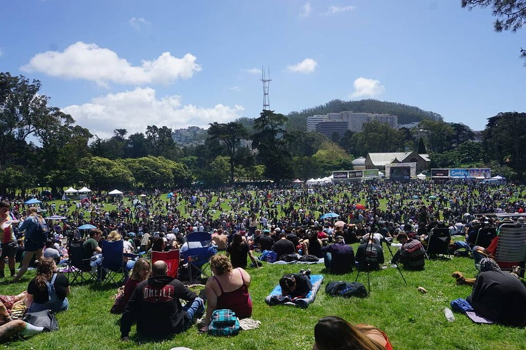 Thousands of people gather every April 20 at Hippie Hill in San Francisco to celebrate 420 Day, a tradition that began in the 1990s.