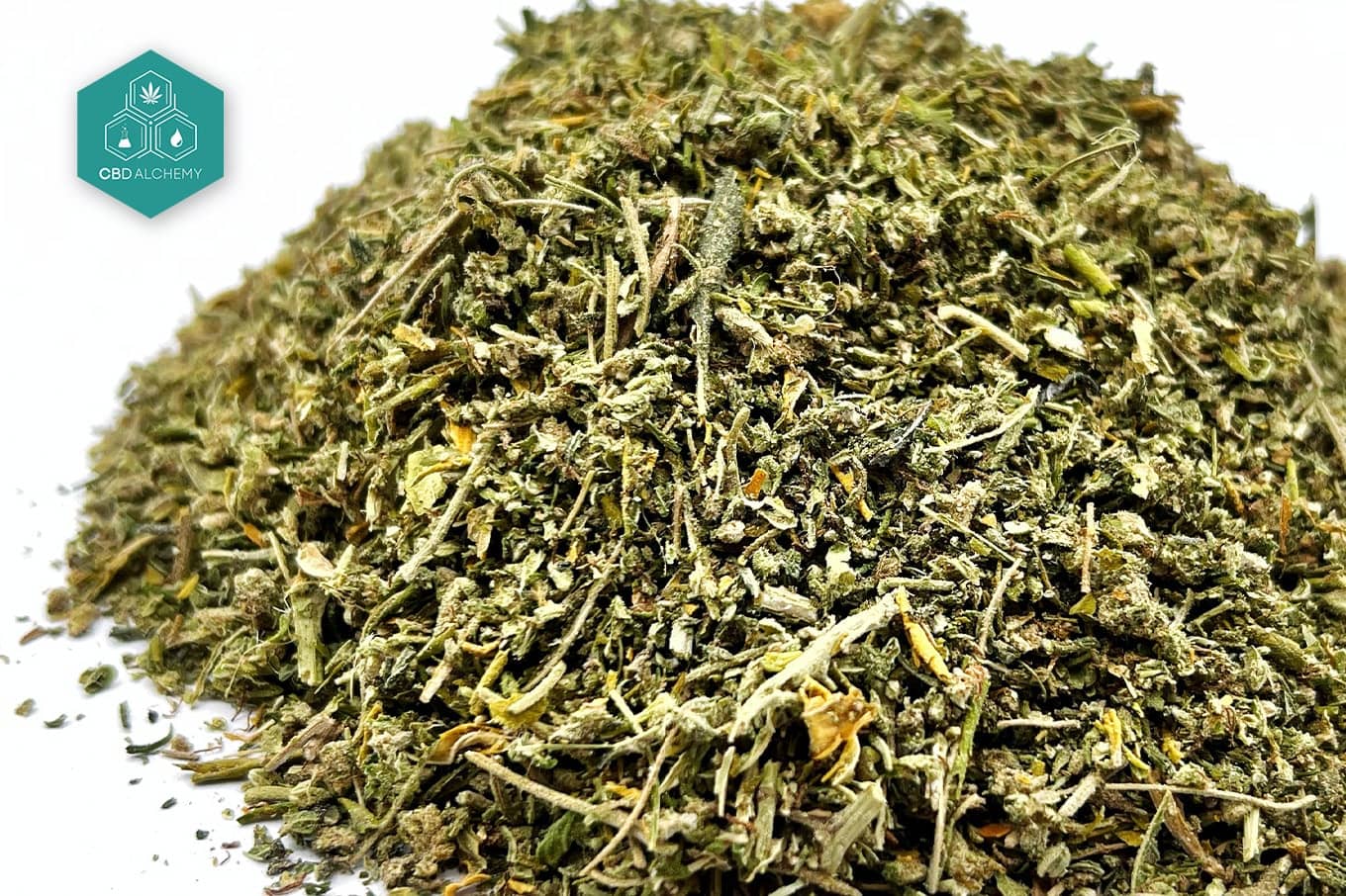 Dried hemp leaves and flowers for tea.