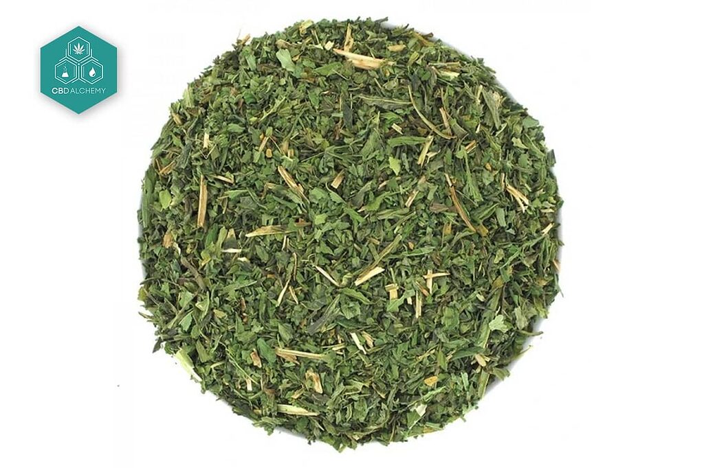 Dried hemp leaves and flowers for tea.