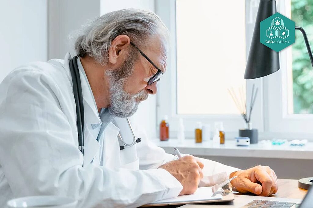 Researcher in a laboratory meticulously analyzing CBD, delving into its properties and therapeutic applications to advance the field of medicine and health.