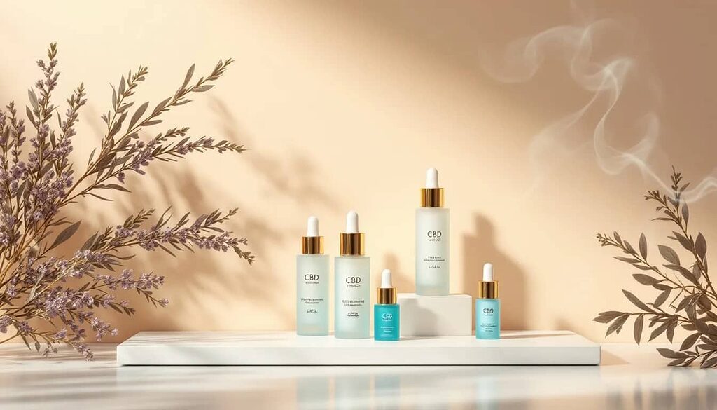 A selection of different CBD hyaluronic acid serums on display.