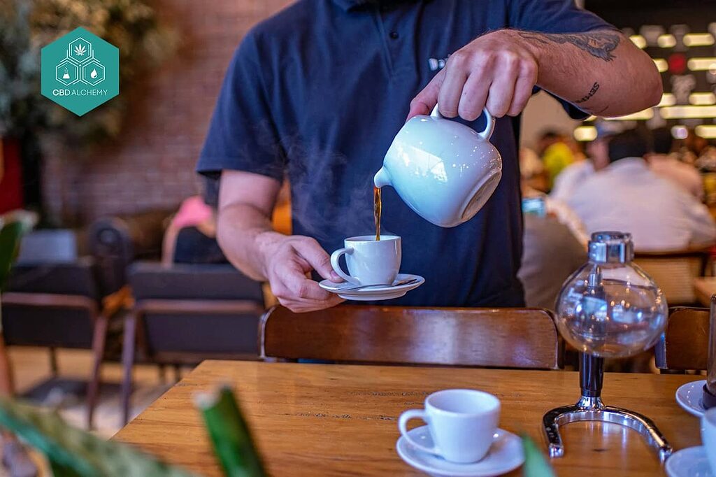 CBD flower tea preparation demonstration.