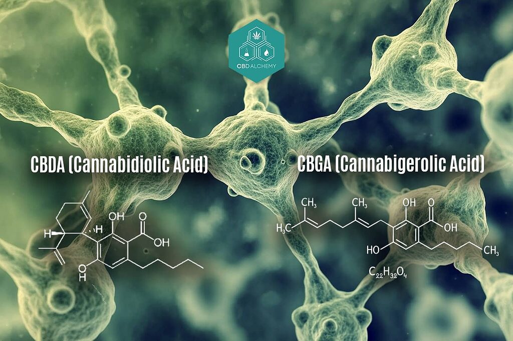 Illustration showing the structure of CBDA and CBGA cannabinoids.