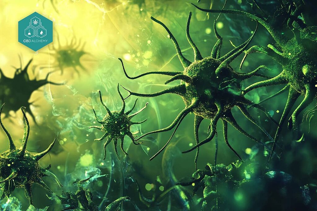 Virus particles blocked by hemp compounds at cellular level.