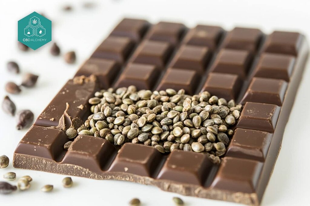 Artisanal hemp chocolate bars with varying cocoa content.