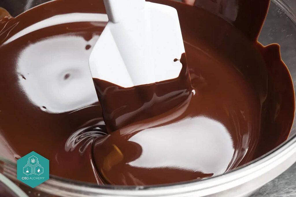 Artisanal hemp chocolate tempering process.