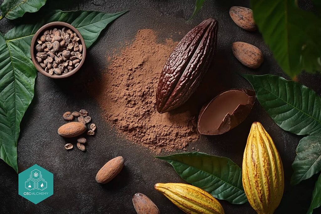 Organic ingredient selection for hemp chocolate production.