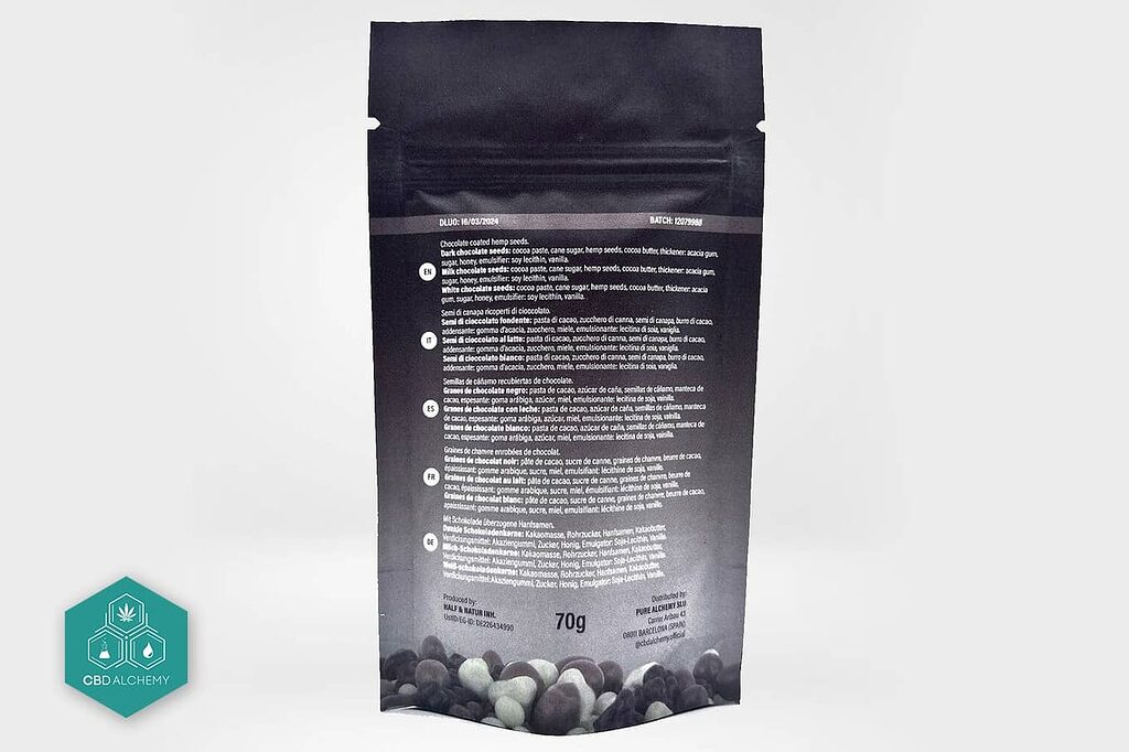 Hemp chocolate ingredient transparency chart.