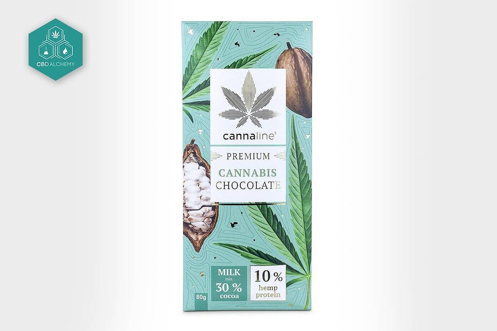 Velvety Cannabis Milk Chocolate Cannaline with 31% cocoa solids.