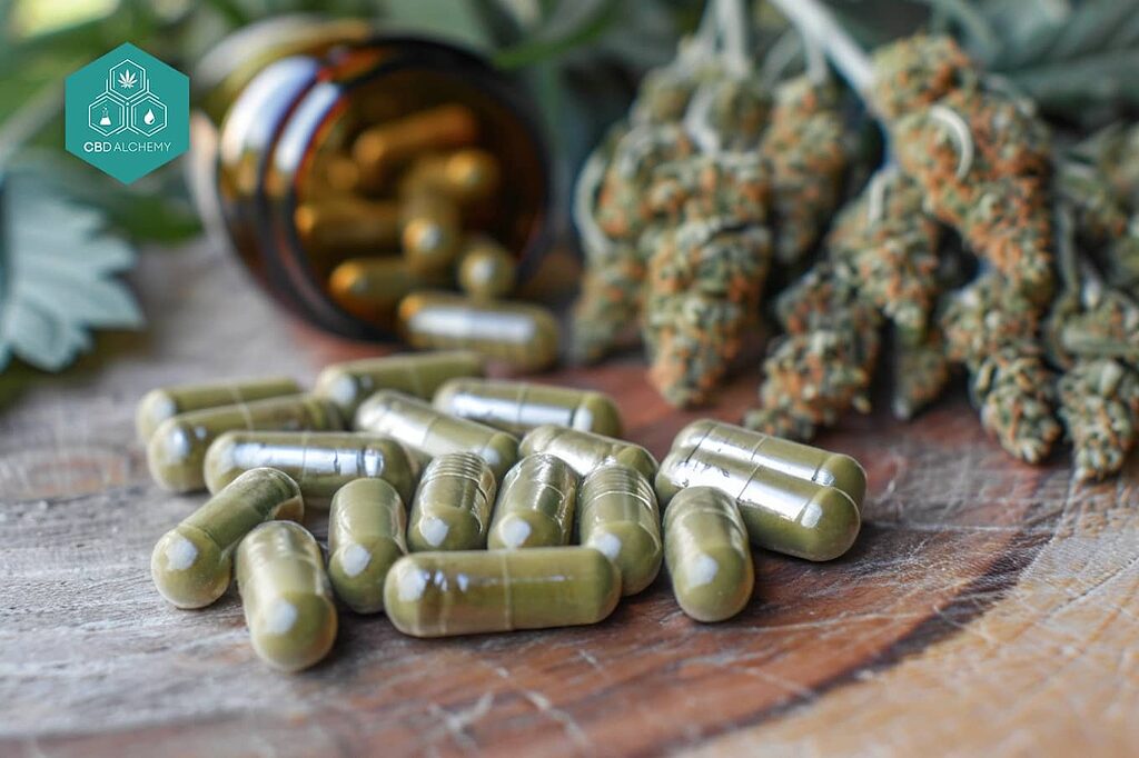 A selection of cbda capsules with natural ingredients in the background.